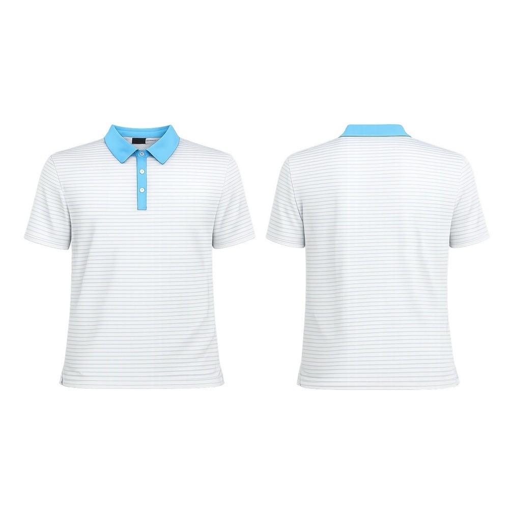 Dunning Golf POLO SHIRT  Men's LARGE S/S BLUE WHITE STRIPE PERFORMANCE